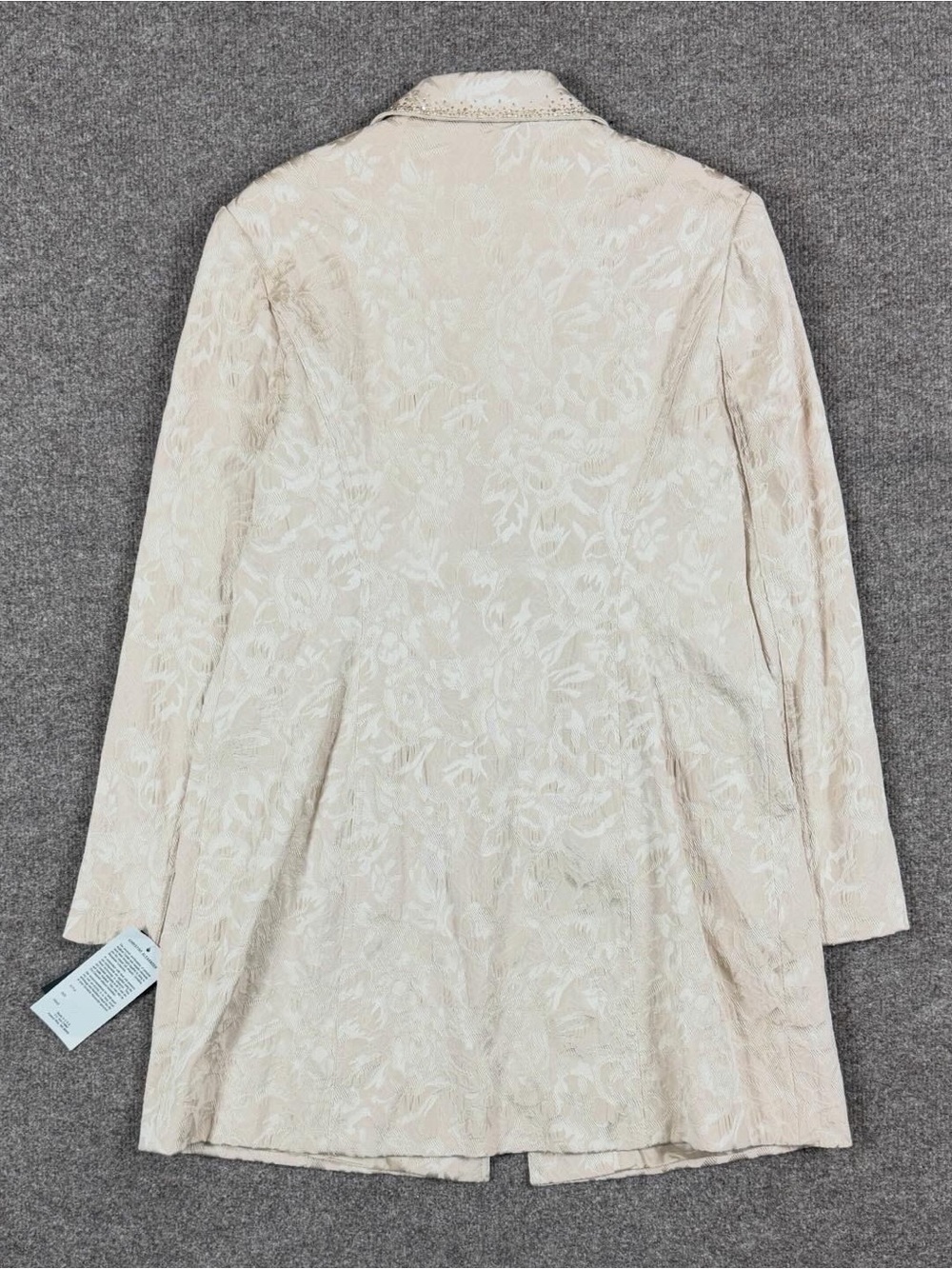 Christine Alexander Jacquard Beige Mid Length Coat Women’s L Swarovski Crystals - Picture 2 of 12